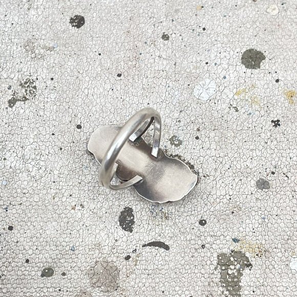 Vintage Navajo Sterling Silver Turquoise & Coral Leaf Ring 5.5 - Picture 4 of 5